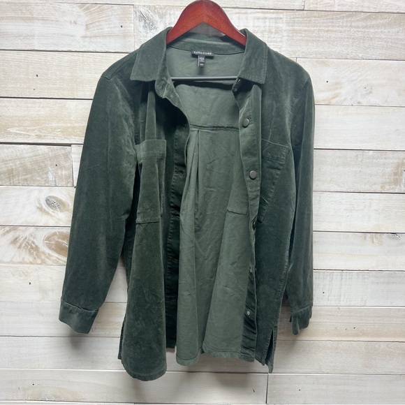 Eileen Fisher Organic Cotton Corduroy Shirt Jacket Womens Medium Olive Green - Picture 3 of 11